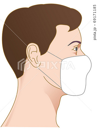 マスクをした男性横顔のイラスト素材