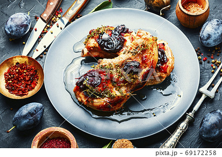 Fried meat with plum Fried meat with plum 69172258