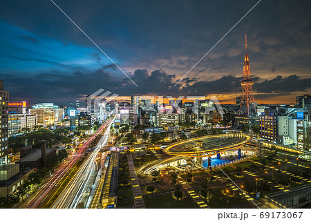 愛知県 名古屋都市風景 オアシス21 テレビ塔夕景 愛知県 名古屋都市風景 オアシス21 テレビ塔夕景 69173067