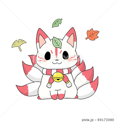 Autumn Leaves And Nine Tailed White Fox Stock Illustration