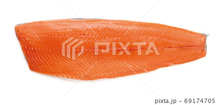 Whole raw salmon fillet isolated on white background. 69174705