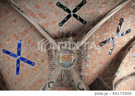 Church of Colonia Guell ceiling close-up, Santa Coloma de Cervello, Spain 69175000