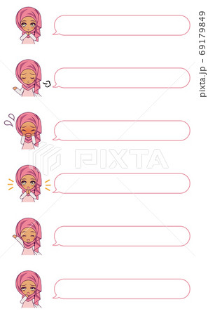 女の子と吹き出しのイラスト素材セット 69179849