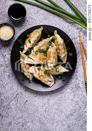 Fried dumplings Gyoza on a plate Fried dumplings Gyoza on a plate 69179974