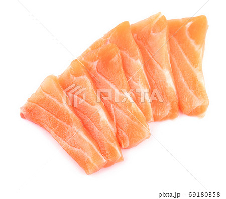 Salmon Sashimi isolated on white background 69180358