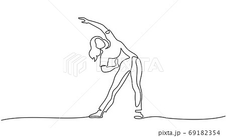 Woman make stretching exercise one line draw 69182354