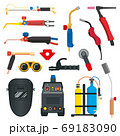 A set of metal welding, MAG, GMAW equipment flat vector illustration. 69183090