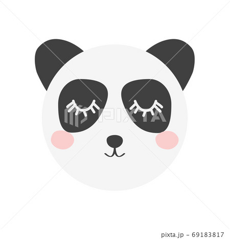 Panda bear portrait, kids art, wild arctic animal. Decor elements, sticker, postcard. Scandinavian Design 69183817