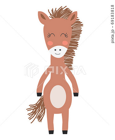 Little Cute Horse. Horse Face. Doodle Cartoon Kawaii Animal Illustration. Scandinavian Print or Poster Design 69183818