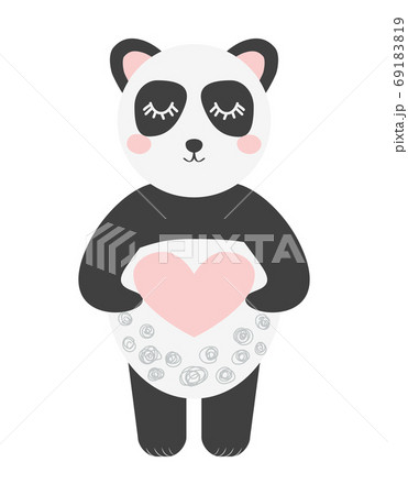 Panda bear portrait, kids art, wild arctic animal. Decor elements, sticker, postcard. Scandinavian Design 69183819