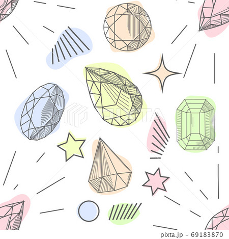 Colorful seamless pattern with gorgeous natural gemstones, mineral crystals, precious and semiprecious faceted stones hand drawn Colorful seamless pattern with gorgeous natural gemstones, mineral crystals, precious and semiprecious faceted stones hand drawn 69183870