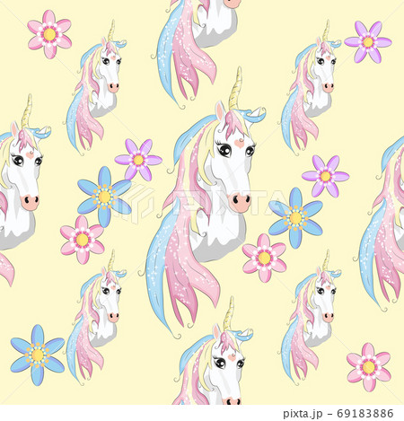 Seamless unicorn pattern with hearts and stars. 69183886