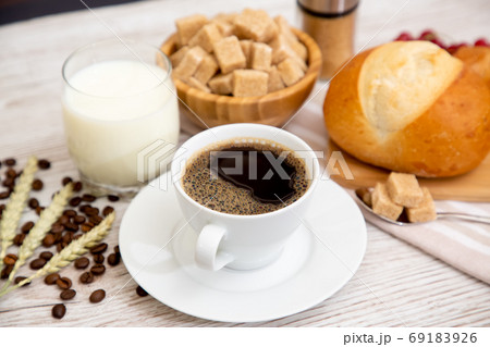 Breakfast in the morning with black coffee cup  69183926