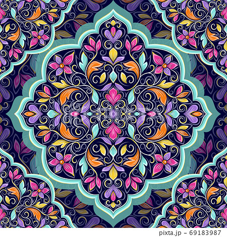 Purple, turquoise and orange seamless pattern. 69183987