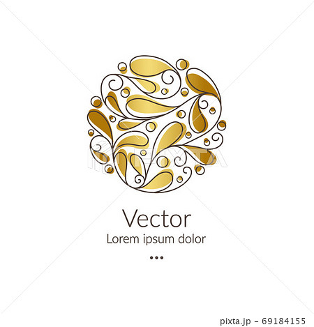 Abstract logo with gold leaves in a circle shape. 69184155