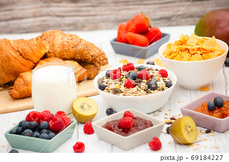 Breakfast Served in the morning with Butter croissant Breakfast Served in the morning with Butter croissant 69184227