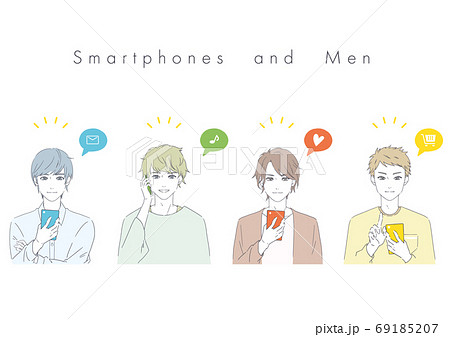 スマートフォンを操作する男性4人のイラスト 69185207