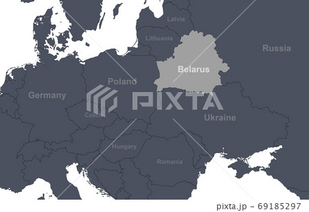Belarus on Europe outline map with countries borders. Detail of 69185297
