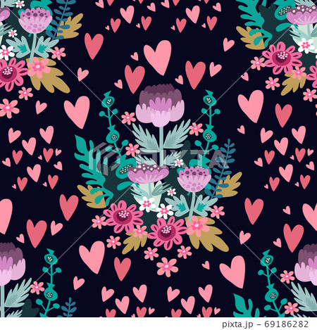 Flowers and hearts pattern 6 69186282