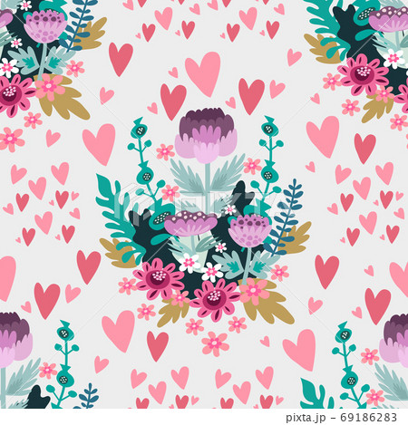 Flowers and hearts pattern 5 69186283