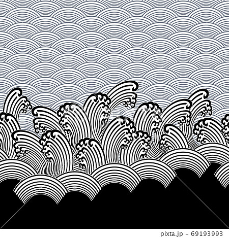 ベクター。伝統的な白波の柄, 69193993