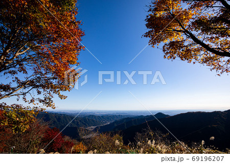 紅葉、黄葉、空の青、天空のもみじ 紅葉、黄葉、空の青、天空のもみじ 69196207
