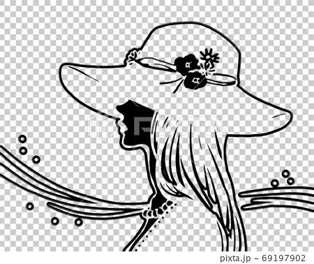 帽子をかぶった女性の切り絵のイラスト素材