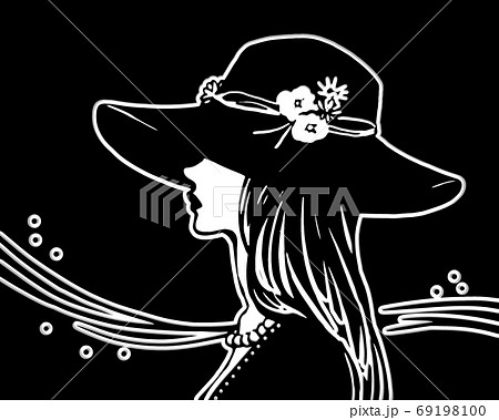 帽子をかぶった女性の切り絵のイラスト素材