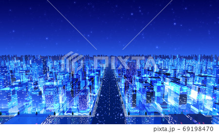 都市 夜 街 ビル 建物 シティ オフィスビル ビジネス街 オフィス街 3D イラスト 背景 バック 69198470