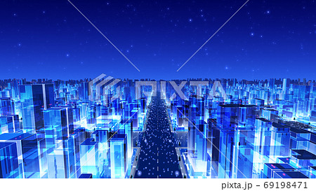 都市 夜 街 ビル 建物 シティ オフィスビル ビジネス街 オフィス街 3d イラスト 背景 バックのイラスト素材