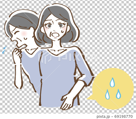 咳をした瞬間に尿漏れをする女性　イラスト 69198770