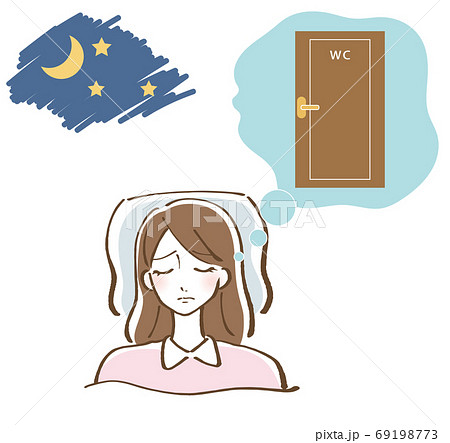 夜に尿意をもようする女性　イラスト 69198773