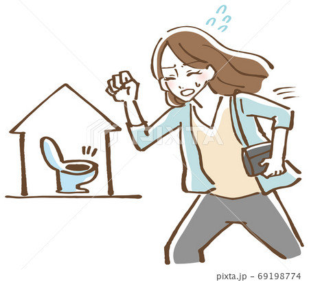 トイレに駆け込む女性 イラストのイラスト素材
