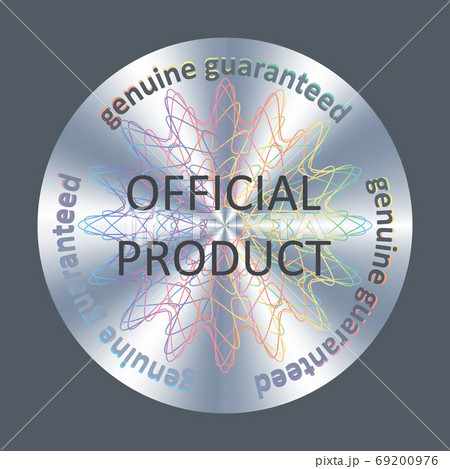 Official product metallic round hologram realistic sticker, icon, badge, seal stamp medal. Vector element for product genuine guarantee and label design. 69200976
