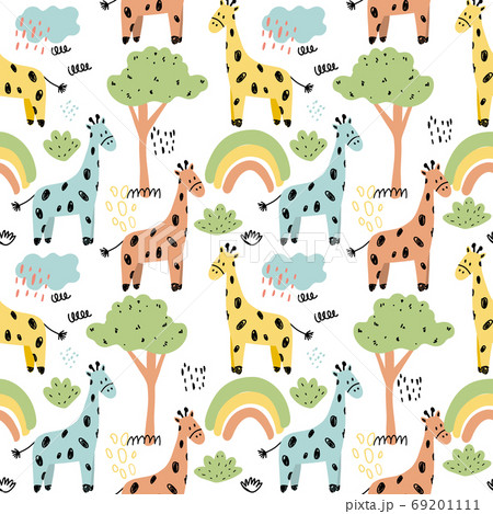Bright childish seamless pattern with animals.  69201111