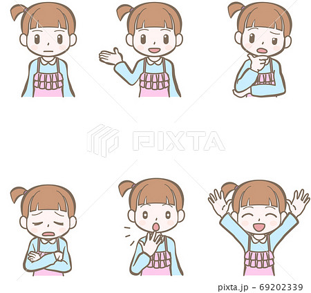 表情や仕草のセット 女の子 家族の娘 Aのイラスト素材