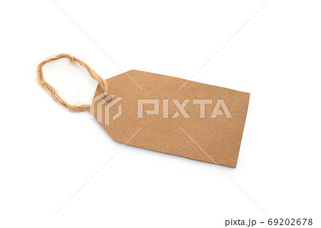 Price, discount or information tag on recycled paper with a hanging string. isolated on white. Price, discount or information tag on recycled paper with a hanging string. isolated on white. 69202678