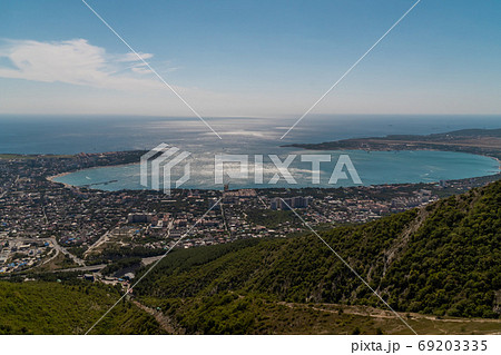 Russia. Krasnodar region. View of Gelendzhik Bay from the height of the Markhotsky ridge in summer. 69203335