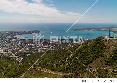 Russia. Krasnodar region. View of Gelendzhik Bay from the height of the Markhotsky ridge in summer. 69203347