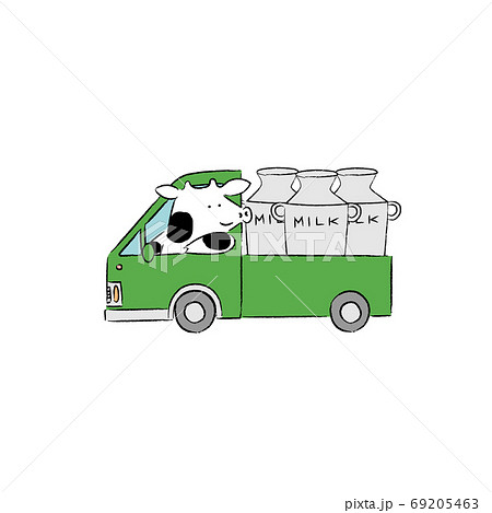 荷台にミルクを積んだトラックを運転する牛 荷台にミルクを積んだトラックを運転する牛 69205463