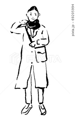 Line drawing of a woman in winter clothes 69205994