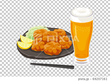 ビールと唐揚げのイラスト 69207161