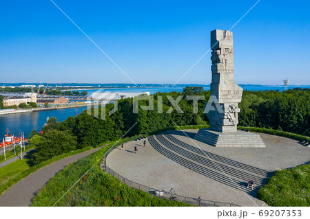 Aerial view of Westerplatte Monument in memory of the Polish defenders. 69207353
