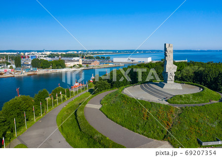 Aerial view of Westerplatte Monument in memory of the Polish defenders. 69207354