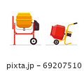 Cement concrete , stucco and mortar mixer, self-powered with electric motor. Stationary and portable on wheels. Vector illustration. 69207510