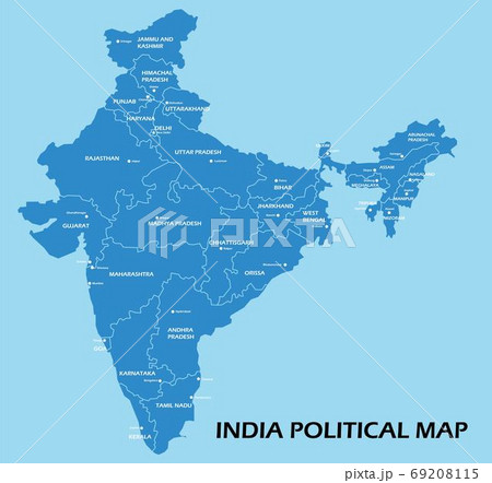 India political map divide by state colorful outline simplicity style. India political map divide by state colorful outline simplicity style. 69208115