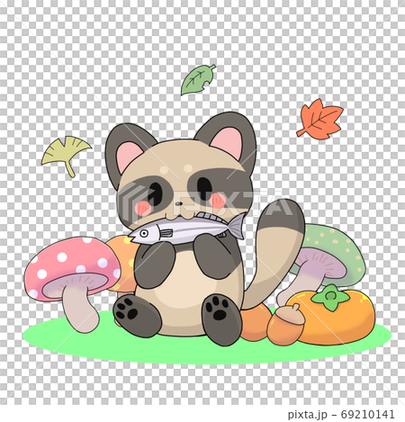 Tanuki-Autumn Forest Version Eating pacific saury 69210141