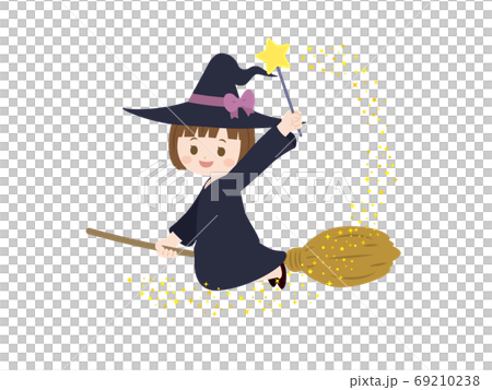 箒に乗る可愛い魔女の子のイラスト 箒に乗る可愛い魔女の子のイラスト 69210238