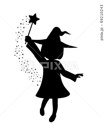 魔法を使う魔女の子のシルエットイラストのイラスト素材 魔法を使う魔女の子のシルエットイラストのイラスト素材
