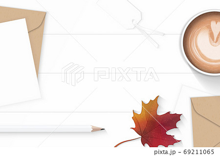 Flat lay top view elegant white composition letter kraft paper e 69211065